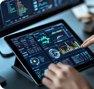 tablet screen displaying analytics dashboards