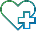 line art combining a heart symbol with a medical symbol