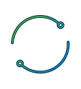 line art showing two curved lines coming together to form a circle
