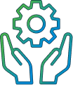 line art showing two hands holding a cogwheel