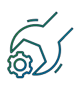 line art showing a spanner adjusting a cogwheel