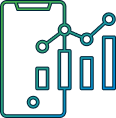 line art showing a phone screen and graphs