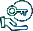 line art showing a hand holding a key