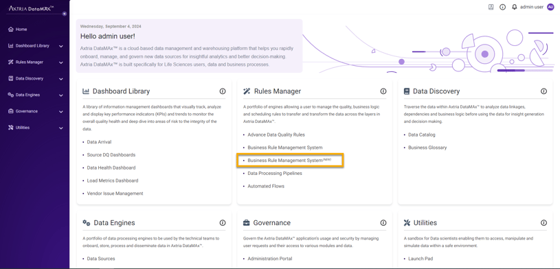 BRMS (Business Rules Management System) new user landing page