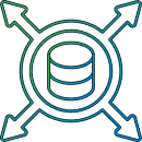 line art showing data storage surrounded by arrows radiating outwards