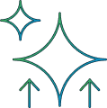 line art depicting stars and upward pointing arrows