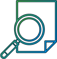 line art showing a piece of paper held under a magnifying glass