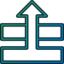 line art showing an upward pointing arrow going through layers of data
