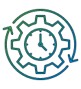 line art showing a clock face inside a rotating cogwheel