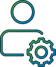line art depicting a person and a cogwheel