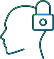line art depicting a face and a lock