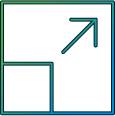 line art showing two overlapping squares and an upward pointing arrow