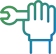 line art depicting a hand holding a spanner