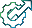 line art of a cogwheel with an upward pointing arrow