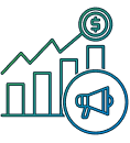 line art showing graphs and a loudspeaker