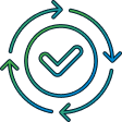 line art showing curved arrows forming a circle around a check mark