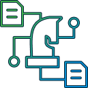 line art showing a chess piece at the center of a digital ecosystem