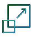 line art showing two overlapping squares and an upward pointing arrow