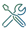 line art showing a screwdriver and a spanner