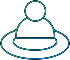 line art depicting a person at the center of a circle