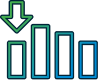 line art showing a bar graph under a downward pointing arrow