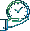 line art showing a hand holding a clock