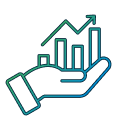line art showing a hand holding graphs